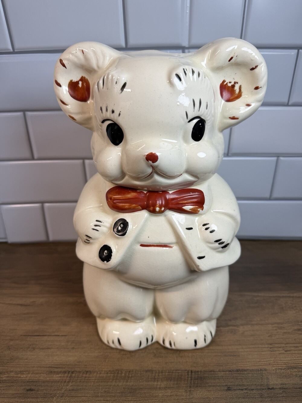 Vintage 1940s McCoy #22 Bear Cookie Jar USA Double Sided Pottery Original Paint